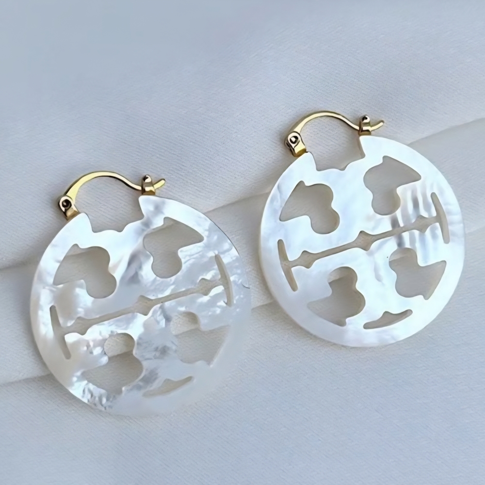 Tory Burch White and Gold Statement Earrings